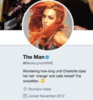 Becky Lynch's profile page pokes fun at her rival Charlotte.